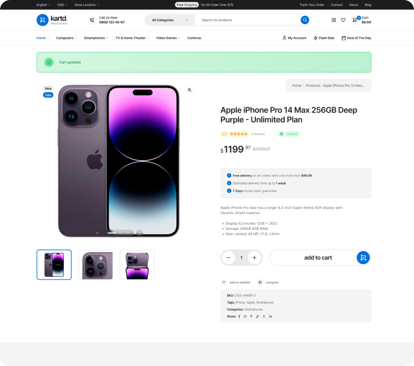Product - layout & pages | Kartd - Electronics Elementor & WooCommerce